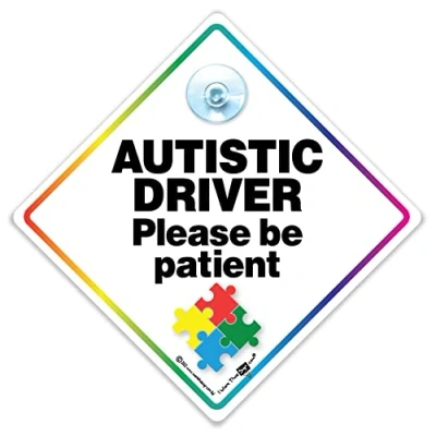 Image of Autistic Driver Please Be Patient Car Sign, Autism Person Puzzle High Visibility Vehicle Sign 14 x 14cm