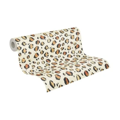 Image of Livingwalls Anna D&#039;Andrea Non Woven Wallpaper Animal 10,05 m x 0,53 White, Black, Beige, Orange Leopard Print 782161