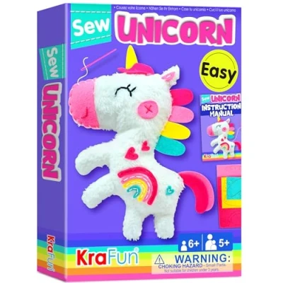 Image of KRAFUN Sewing Kit for Kids Beginner My First Art &amp; Craft, Includes Unicorn Doll Stuffed Animal, Instructions Plush Felt Materials Learn to Sew, Embroidery, Age 7 8 9 10 11 12