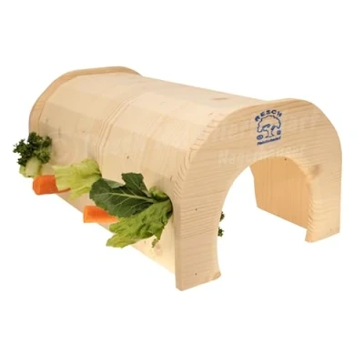 Image of Resch Nr46 Feeding Tunnel Natural Solid Spruce Wood with 3 Large Inputs/Outputs, a Perforated Wall and Round Bars for Inserting or Hanging Snacks / 38.5 x 18.4 23.2 cm (L H W)