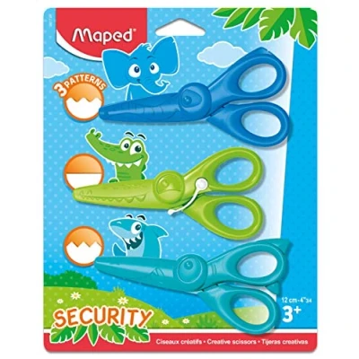 Image of Maped Kidicraft Childrens Safety Craft Scissors (Pack of 3) Zig Zag, Curves &amp; Straight Cut