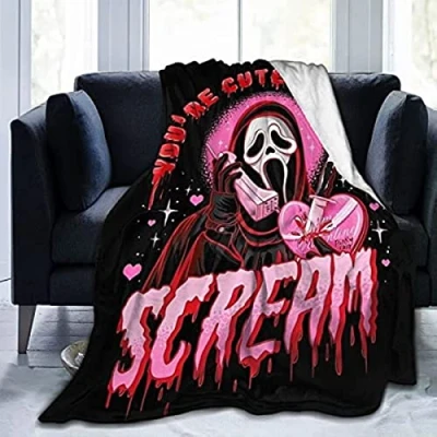 Image of BLAKIN Halloween Horror Movie Blanket, Ghost Face Fluffy Flannel Microfiber Fleece Blanket for Couch, Bed, Sofa