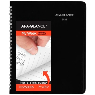 Image of AT A GLANCE 2025 Planner, Weekly, 7&quot; x 8 3/4&quot;, Medium, Block Style, DayMinder, Black (G5350025)