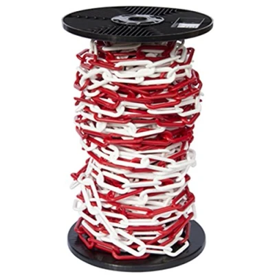 Image of 20mtr Reel Red &amp; White 10mm Plastic Link Chain, Decorative Garden Decking Barrier Health Safety Fence