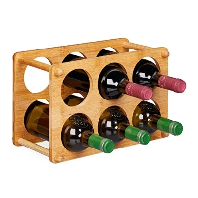 Image of Relaxdays Bamboo Wine Rack, 6 Bottles Capacity, Arch Shape, Table Stand, H x W D 21 32 18.5 cm, Natural
