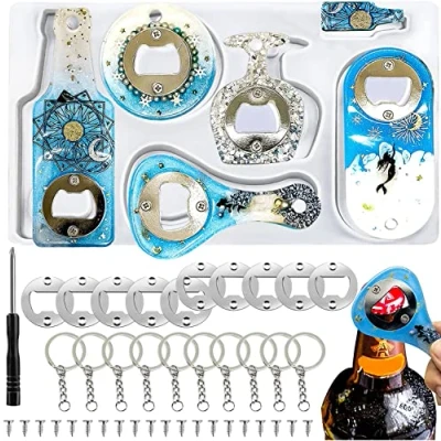 Image of Bottle Opener Silicone Mould Epoxy Resin Moulds with 10 Beer Ring and Key Casting for DIY