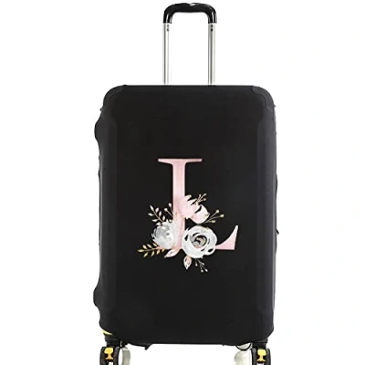 Image of initial letter Printed Design Travel Trolley Case Cover Protector Washable Suitcase Luggage Storage Covers for 18 28 inch (M (22 25 Luggage), Pink Flower L)