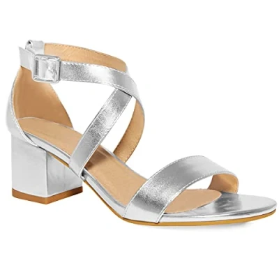 Image of Womens Mid Block Heels Ankle Cross Over Strappy Open Toe Shoes Ladies Comfort Low Heeled Party Occasion Wedding Bridal Buckle Strap Slip On Heel Evening Dress Peep Casual Sandals