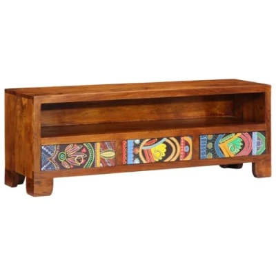 Image of vidaXL TV cabinet multicolour 110x30x40 cm acacia wood stand with drawers for living room or bedroom