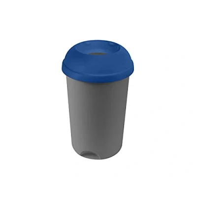 Image of Addis Open 50 Litre Recycling Office Commercial Business Utility Waste Bin, Colour Coded Blue lid with Metallic Base, 519039AMP, &amp; Grey