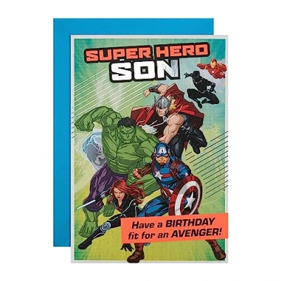 Image of Hallmark Birthday Card for Son Marvel Superheroes Design with Activity
