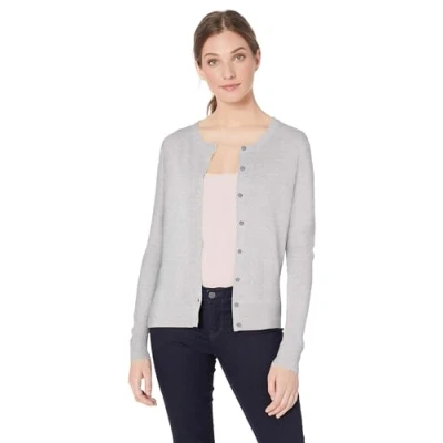 Image of Amazon Essentials Women&#039;s Lightweight Crewneck Cardigan Jumper (Available in Plus Size), Light Grey Heather, XS