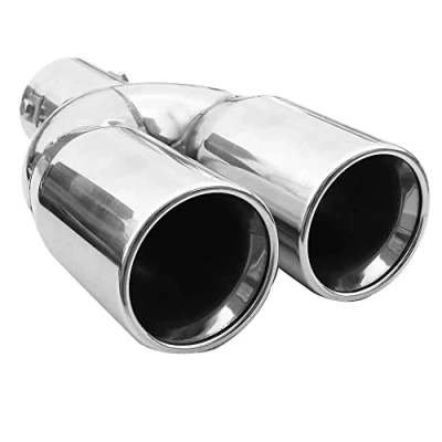Image of Double Dual Twin Exhaust Tip Trim Car End Pipe Tail Sport Muffler Stainless Steel Chrome Universal
