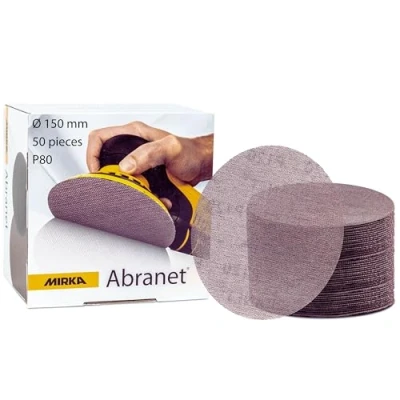 Image of Mirka Abranet net sanding disc Ø 150 mm Hook &amp; loop / Grit P80 50 pcs for wood, walls, metal, aluminium, stainless steel, filler, varnish, plastic 5424105080