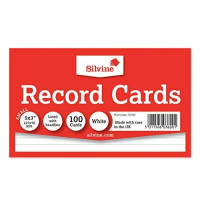 Image of Silvine 5x3&quot; Record cards Lined with headline, 100 per pack. Ref 553W (127 x 76mm), White
