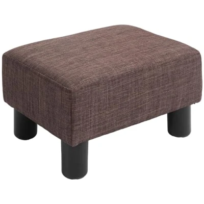 Image of HOMCOM Linen Fabric Footstool Footrest Small Seat Foot Rest Chair Ottoman Home Office with Legs 40 x 30 24cm Brown
