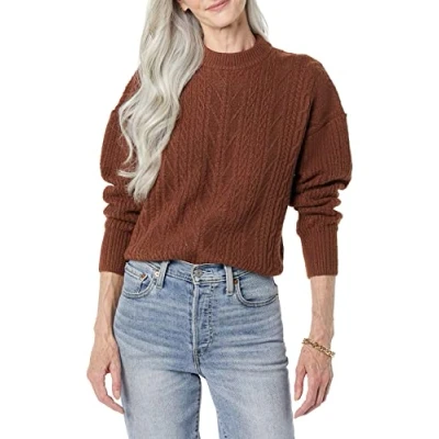 Image of Amazon Essentials Women&#039;s Soft Touch Modern Cable Crewneck Sweater (Available in Plus Size), Dark Toffee Brown, L