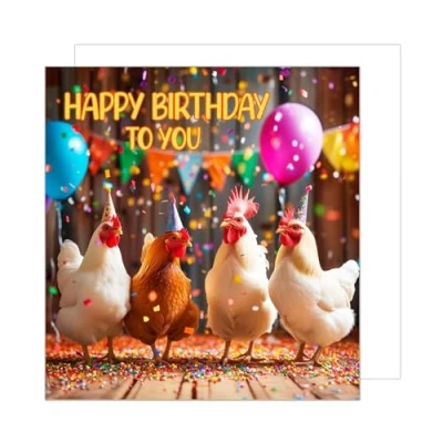 Image of Edition Seidel Premium Square Birthday Card with Envelope Greeting Happy For Him or Her Female Mum Dad Daughter Girl Boy Kids Teens Friend Chicken (GQ211 SW024)