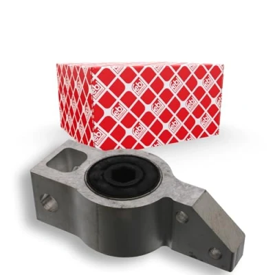 Image of 1K0199232N Arm Bushes FEBI BILSTEIN 33972 with holder Front Axle Right, Lower, Rear Aluminium AUDI: A3 Sportback, Hatchback