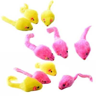 Image of Gemini_mall® Pack of 10 Furry kitten Mice Cat Toys Interactive Toy with Sound (Random Color)