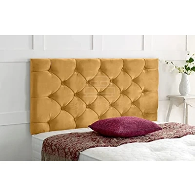 Image of Gallop Sleep Chesterfield Headboard in Plush Velvet for Divan Bed with Matching Buttons (Turmeric, Double 4 FEET 6 INCHES, Height 24 INCHES)