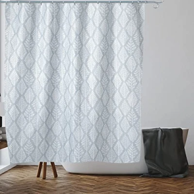 Image of VIROSA Grey Leaf Shower Curtain Anti Mould, Mildew Resistant Size 180x180 cm (71 x 71 Inch) Water Repellent Fabric 100% Polyester