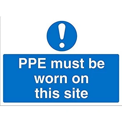 Image of Seco PPE Must Be Worn On This Site Sign, 400mm x 300mm 4mm Fluted Board