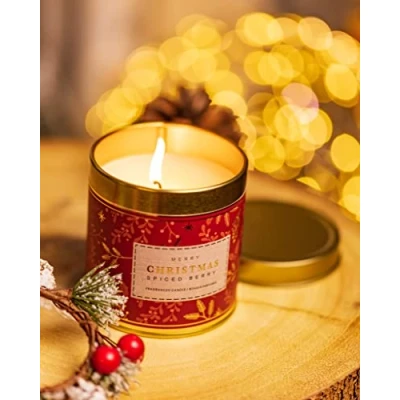 Image of Marco Paul Christmas Spiced Berry Candle Tin Scented Candles Festive Fragrance Home Decor Gift Xmas Decoration Light Display Centrepiece Scent Long Burning