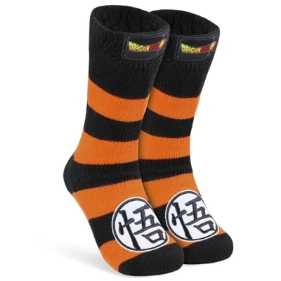 Image of Dragon Ball Z Fluffy Socks for Boys Teenagers Warm Slipper with Sherpa Lining One Size 3 7 Anime Gifts (Black/Orange)