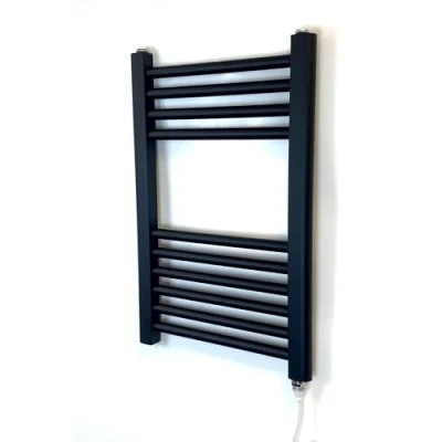 Image of Greened House 400w x 600h Black Electric Straight Heated Towel Rail Bathroom Radiator
