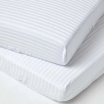 Image of HOMESCAPES White Cot Bed Fitted Sheets 70 x 140 cm 2 Pack 100% Egyptian Cotton Percale Soft Hypoallergenic Toddler Sheet Fully Elasticated Skirt Breathable Easy Care 330 TC 500 Thread Count Equiv