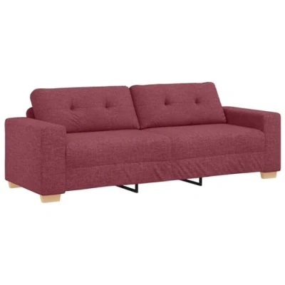 Image of vidaXL 3 Seater Sofa—Wine Red Polyester Fabric Upholstery, Comfortable Tufted Cushions, Wooden Frame for Living/Guest Room