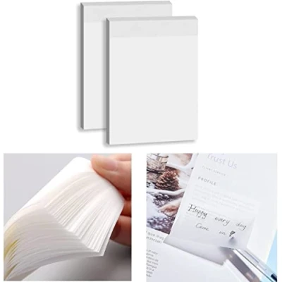 Image of 100pcs Transparent Sticky Notes Self Stick Note Pads, Clear 70mm*95mm Adhesive Removable Perfect for Studying and Writing in Text Books Office