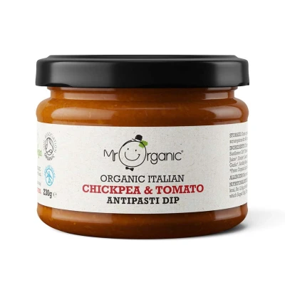Image of Mr Organic Chickpea &amp; Tomato Antipasti Dip Ingredients Delicious Snacking Option Flavourful Vegan Friendly 230g