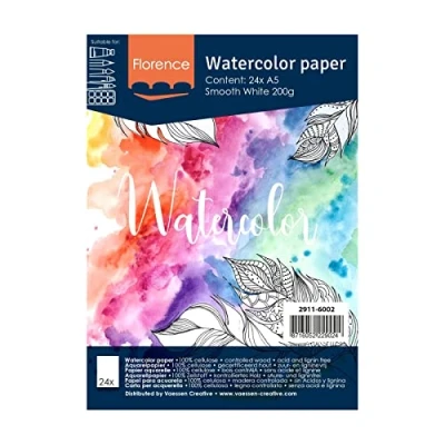 Image of Vaessen Creative Florence Hot Pressed Watercolour Paper, Smooth 200gsm, A5