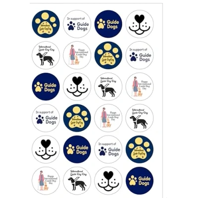 Image of 24 Pre Cut International Guide Dog Day Themed Edible Wafer Paper Cake Toppers Decorations