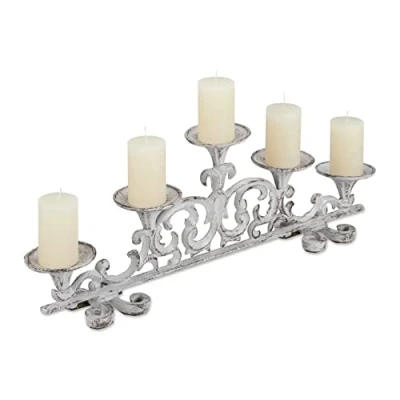 Image of Relaxdays Set of 5 Antique Style Candle Holders, Stand for Candles, Shabby Chic, Vintage Design, 20x59x9.5 cm, White