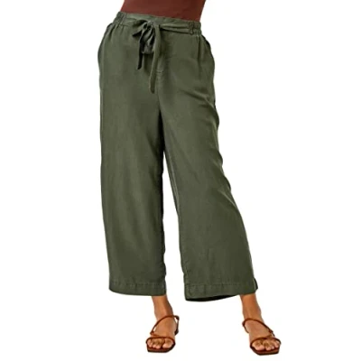 Image of Roman Originals Culotte Trousers for Women UK Ladies Wide Leg Cropped Pants Tie Detail Bottoms Vintage Retro Smart Flared Slimming High Waist 1940s Party Regular Khaki Size 18