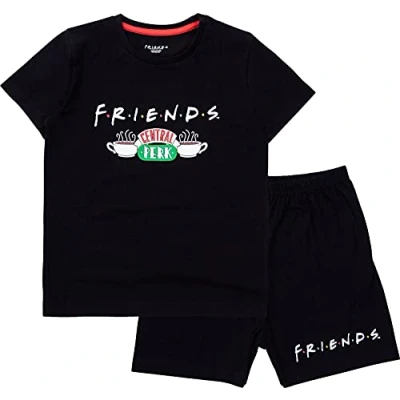 Image of FRIENDS Girls Short Pyjamas, Cotton Pyjamas For Teenage Girls, Ages 8 to 15 Years Old (Black, 10_years)