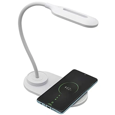 Image of Denver LQI 55 Qi Wireless Charging Lamp 3 Colour/Brightness Adjustable Touch Control 360 Bedside, Desk or Lounge Table