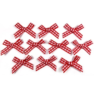 Image of Gingham Check Ribbon Bows 3cm Wide Pack of 10 (Red)