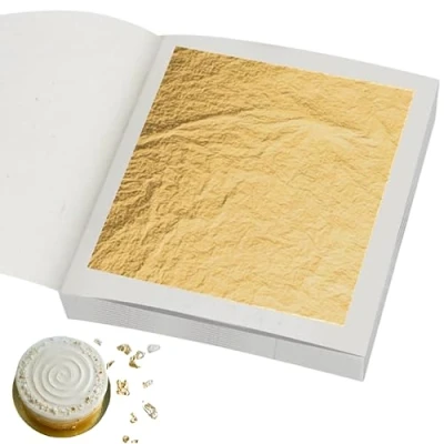 Image of 30 Edible Gold Leaf Sheets, 4.33 cm/1.7&quot; x cm/1.7&quot;, Sheets for Cakes, Desserts, Chocolate, Art and Craft, Face Masks Nail