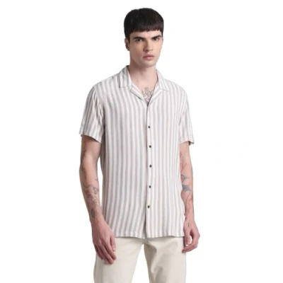 Image of JACK &amp; JONES Men&#039;s Jjjeff Resort Stripe Shirt Ss Relaxed, Crockery, L