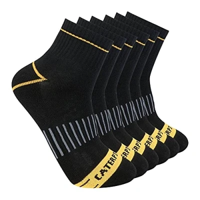 Image of CAT Men&#039;s Half Cushioned Quarter Socks, Black (6 Pack), Large (Pack of 6)