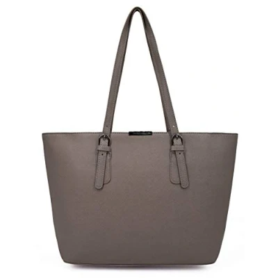 Image of David Jones Women&#039;s Large Tote Shopper Top Handle Handbag PU Leather Big Shoulder Shopping Bag Capacity A4 Ladies Girl Students School Work Office City Laptop Beige Taupe