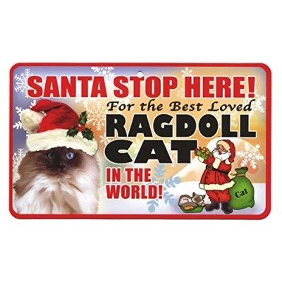 Image of Santa Stop Here Pet Sign Ragdoll Cat