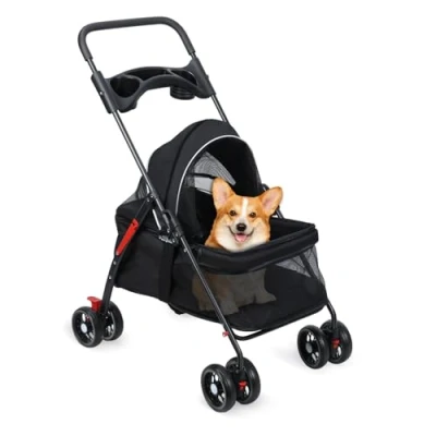 Image of Fiauli Dog stroller,Outdoor Travel Pet Folding Stroller with Cup Holder,Breathable Visible Mesh Pushchair,4 Wheels Cat for Small Medium Dogs Cats Black
