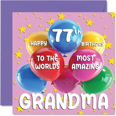 Image of 77th Grandma Birthday Card World&#039;s Most Amazing Happy for from Granddaughter Grandson, 145mm x Age 77 Seventy Seven Greeting Cards Granny