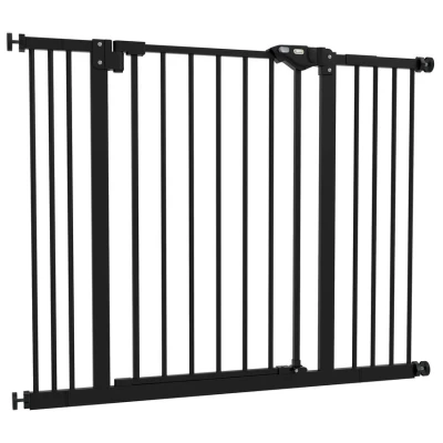 Image of PawHut Dog Gate Stair Pressure Fit Pets Barrier Auto Close for Doorway Hallway, 74 100cm Wide Adjustable, Black