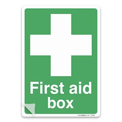 Image of PREMIUM LAMINATED British Standard First Aid Box Sign, Self adhesive Vinyl Sticker, Emergency and Safety Signs (A5 210x148mm)